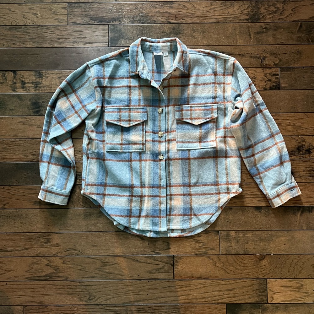 Ford Bronco Flannel Shirt Jacket Blue Plaid Women's Button Up Shacket Western - Picture 3 of 5